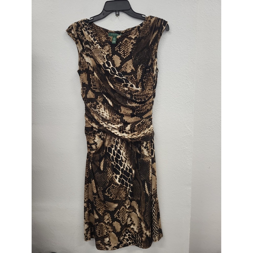 Lauren Ralph Lauren Brown Python/Snakeskin Print Sleeveless Jersey Dress Size 6